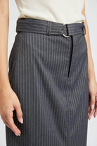 Emory Park Office Ready Midi Skirt in pinstripe design with sleek belt detail for a polished look
