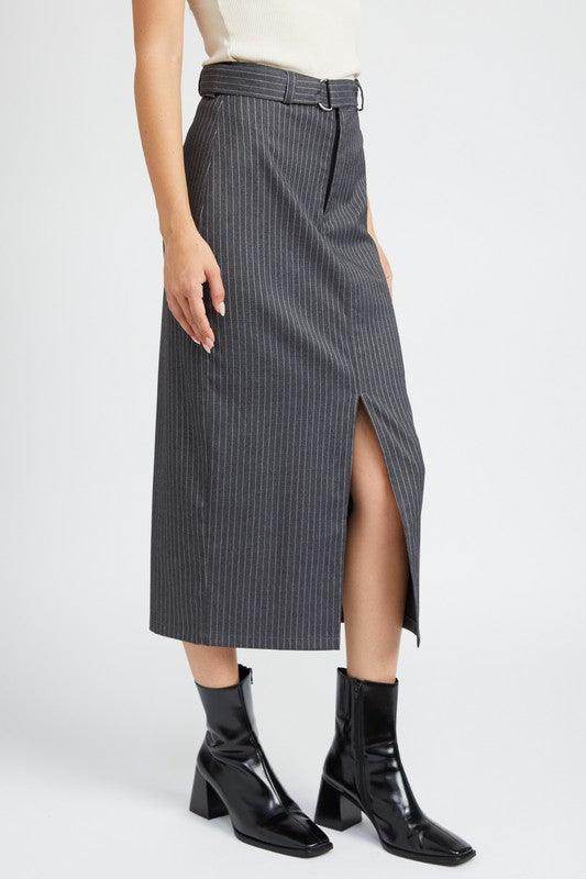 Emory Park Office Ready Midi Skirt with Stripes and Side Slit for Stylish Workwear