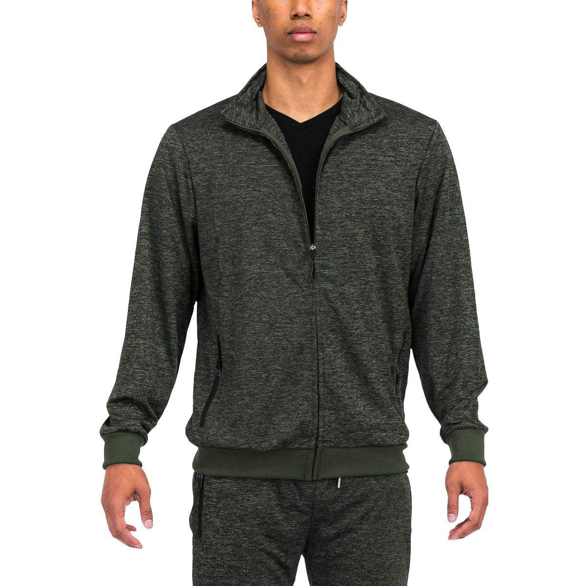 Olive Marbled Light Weight Active Track Jacket - VacationGrabs