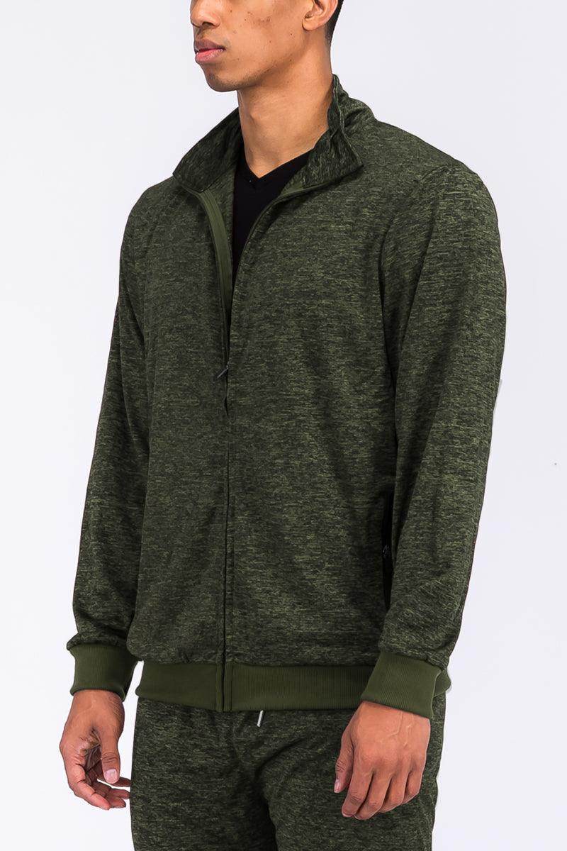 Olive Marbled Light Weight Active Track Jacket - VacationGrabs