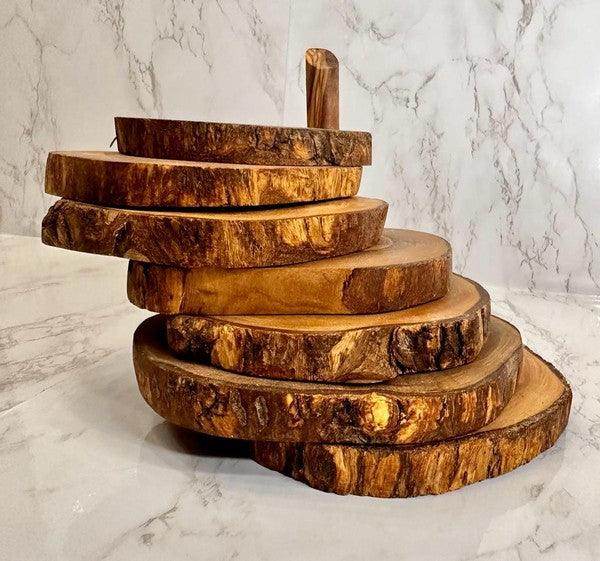 Olive Wood Coaster Set with Holder -7 Pcs - VacationGrabs