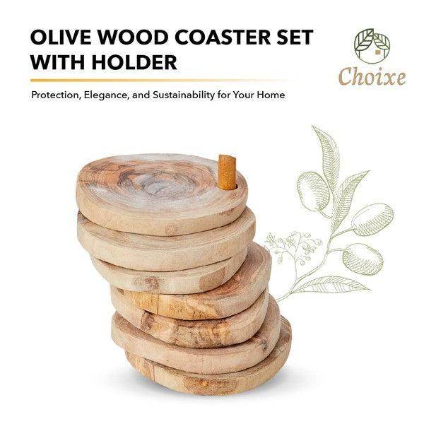 Olive Wood Coaster Set with Holder -7 Pcs - VacationGrabs