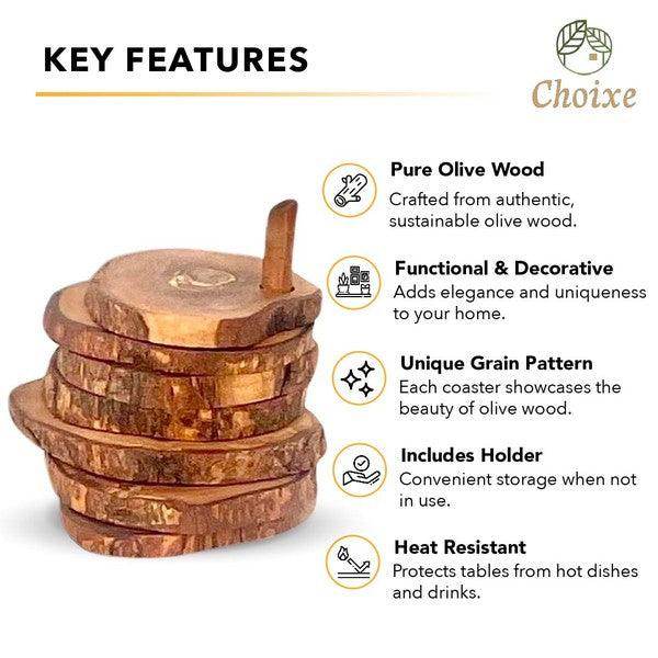Olive Wood Coaster Set with Holder -7 Pcs - VacationGrabs