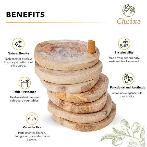 Olive Wood Coaster Set with Holder -7 Pcs - VacationGrabs