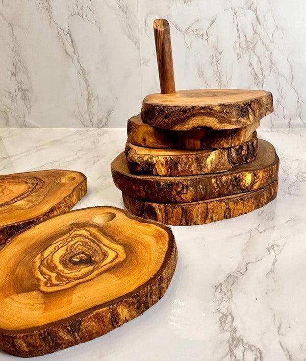 Olive Wood Coaster Set with Holder -7 Pcs - VacationGrabs