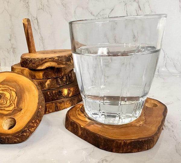 Olive Wood Coaster Set with Holder -7 Pcs - VacationGrabs
