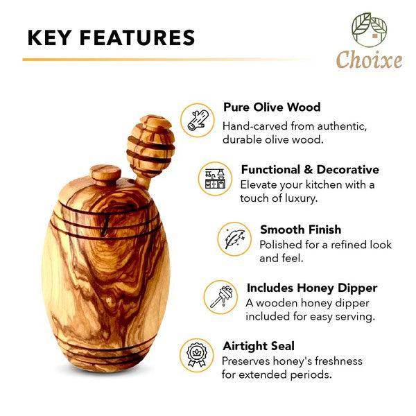 Olive Wood Honey Pot w/Honey Dipper - VacationGrabs