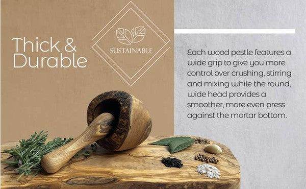 Olive Wood Rustic Mortar and Pestle - VacationGrabs