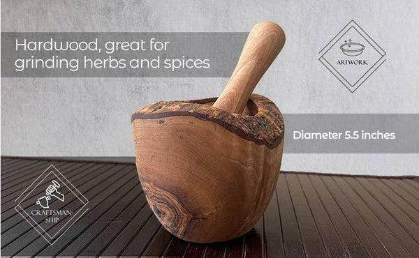 Olive Wood Rustic Mortar and Pestle - VacationGrabs