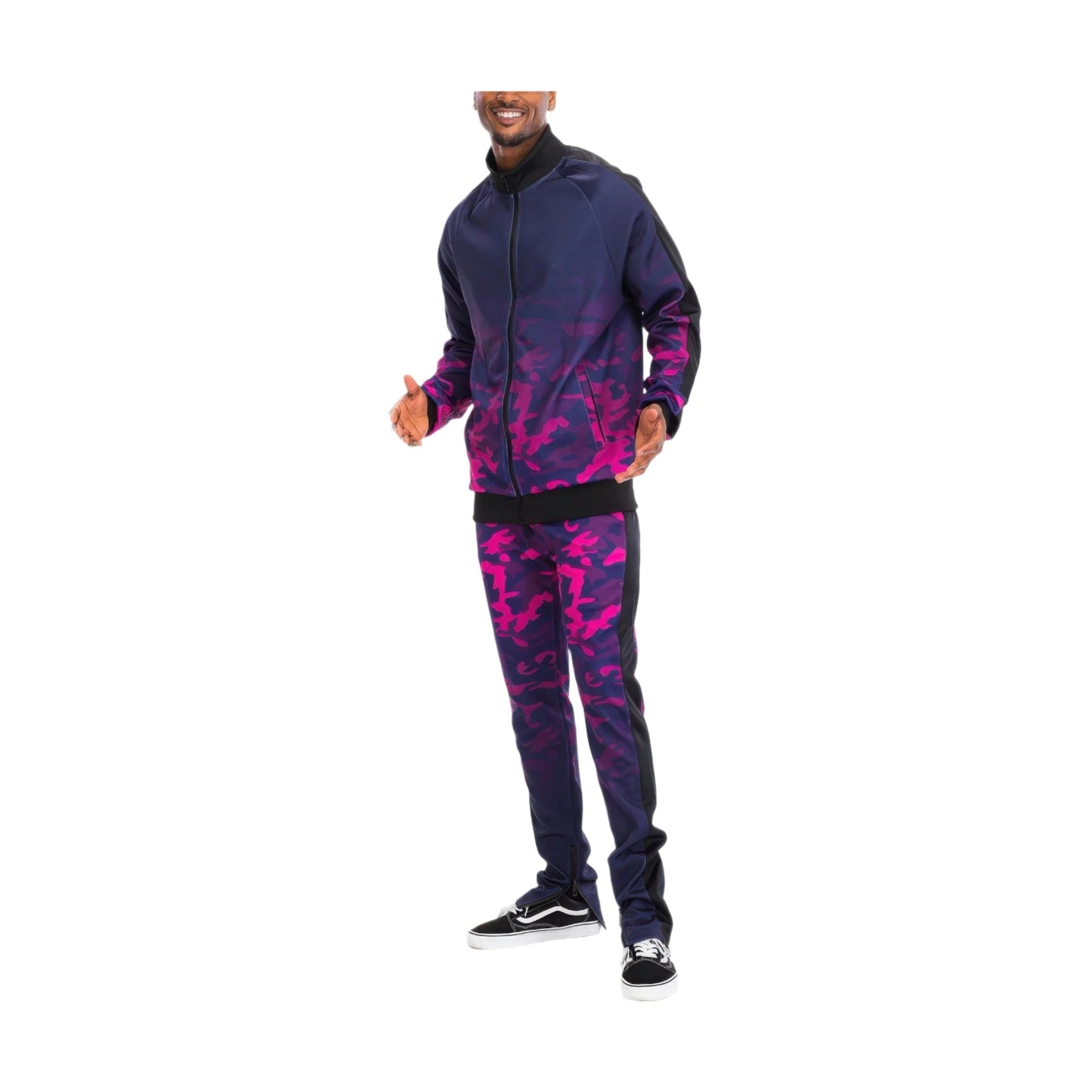 Men's Ombre Two Piece Outfits in Dark Blue and Pink Camouflage Style for Comfortable Wear
