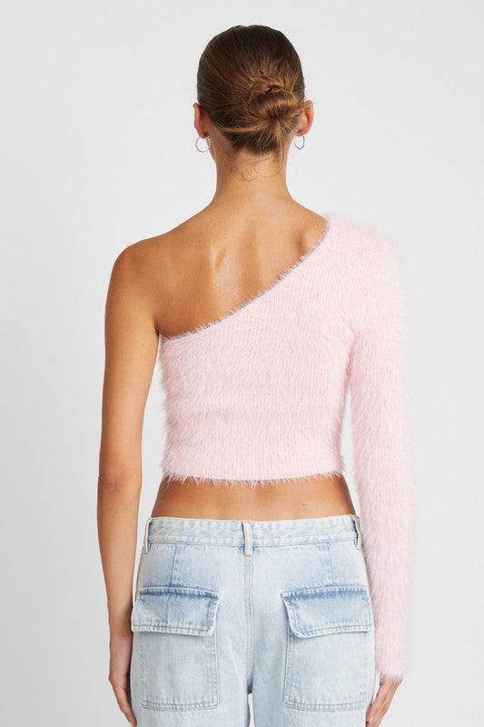 One Shoulder Fluffy Sweater Top - VacationGrabs