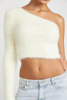 One Shoulder Fluffy Sweater Top - VacationGrabs