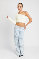 One Shoulder Fluffy Sweater Top - VacationGrabs