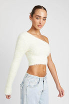 One Shoulder Fluffy Sweater Top - VacationGrabs