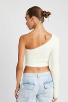 One Shoulder Fluffy Sweater Top - VacationGrabs