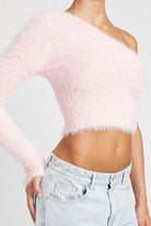 One Shoulder Fluffy Sweater Top - VacationGrabs