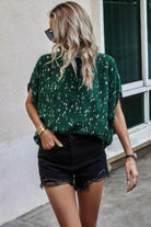Green short-sleeve blouse from VacationGrabs, a stylish open back summer top for women
