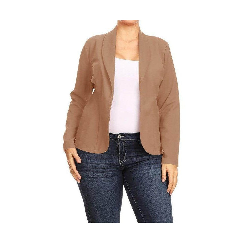 Open Front Long Sleeves Waist Length Blazer Jacket - VacationGrabs