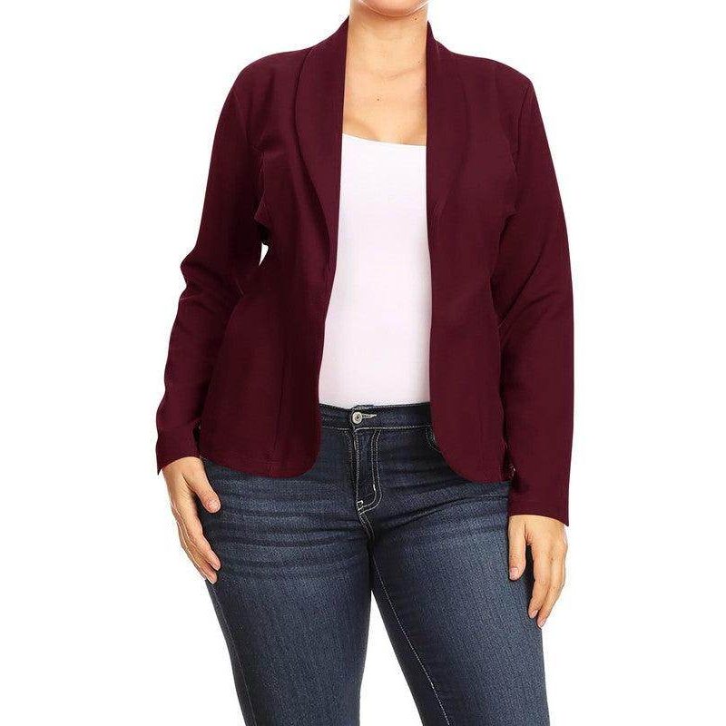 Open Front Long Sleeves Waist Length Blazer Jacket - VacationGrabs