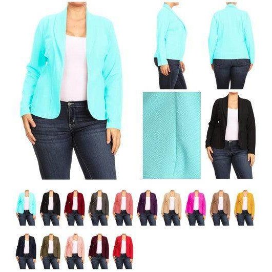 Open Front Long Sleeves Waist Length Blazer Jacket - VacationGrabs