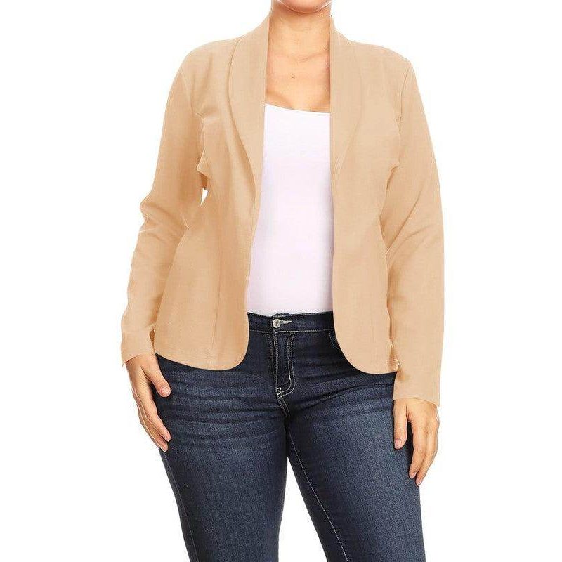 Open Front Long Sleeves Waist Length Blazer Jacket - VacationGrabs