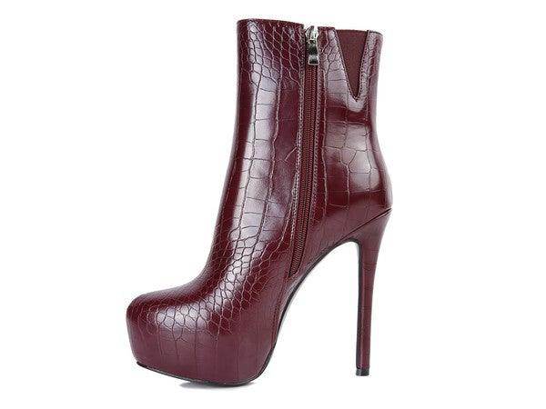 Orion High Heeled Croc Ankle Boot - VacationGrabs