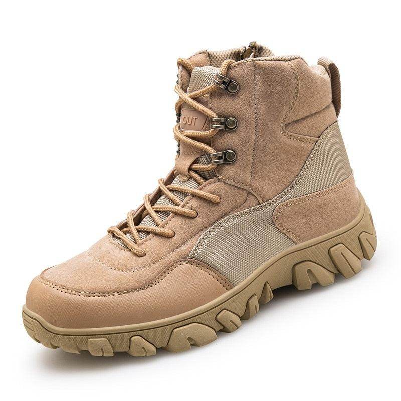 Men's outdoor tactical boots by VacationGrabs in tan with durable cushioned soles for rugged use