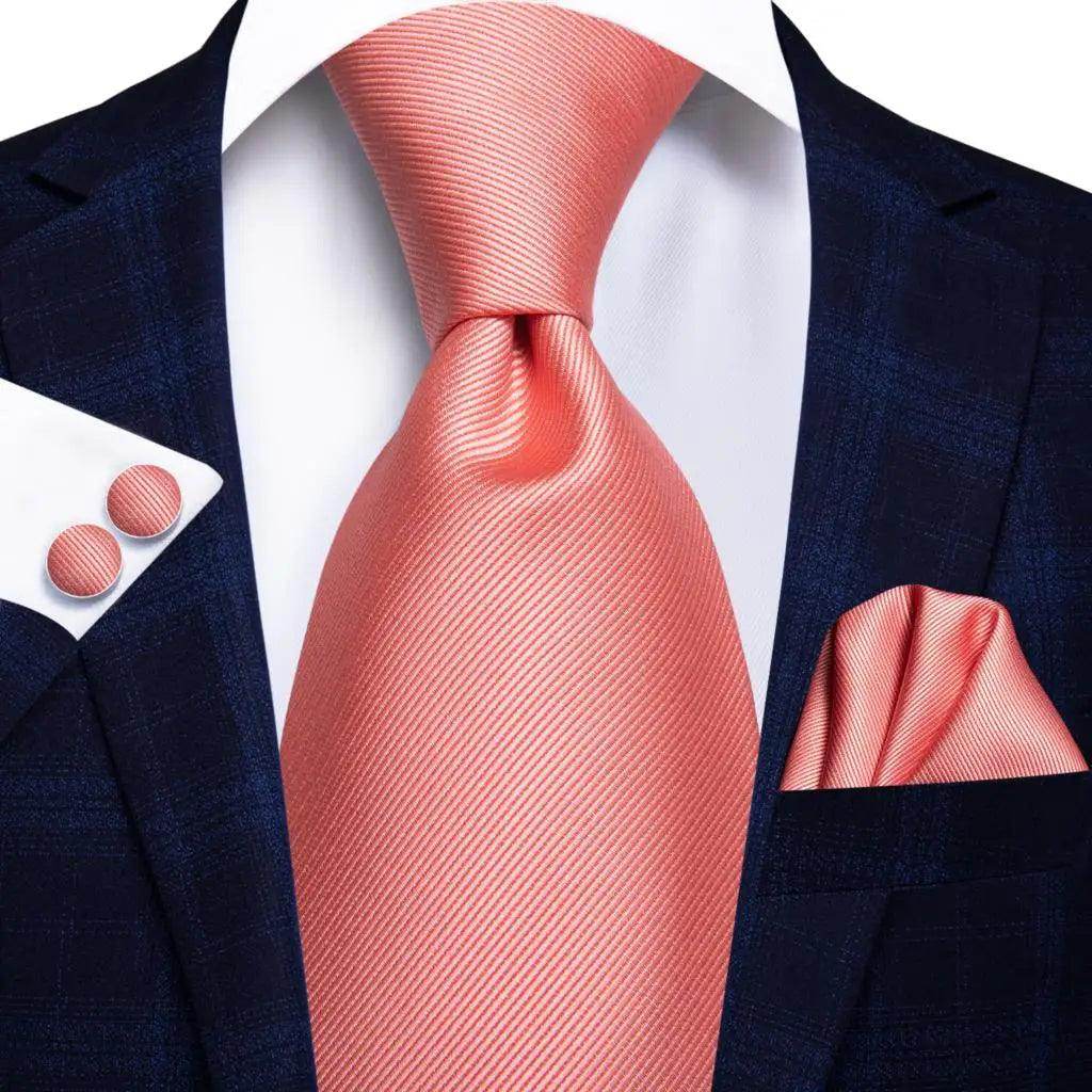 Men's Accessories - Ties Over 20 Pink Shades 100% Silk Mens Tie Pocket Square Cufflinks Set Rose Solid Paisley