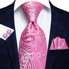 Men's Accessories - Ties Over 20 Pink Shades 100% Silk Mens Tie Pocket Square Cufflinks Set Rose Solid Paisley