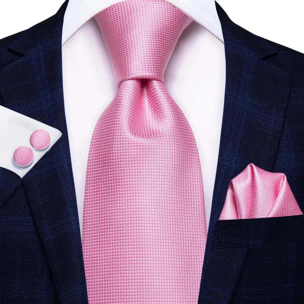 Men's Accessories - Ties Over 20 Pink Shades 100% Silk Mens Tie Pocket Square Cufflinks Set Rose Solid Paisley