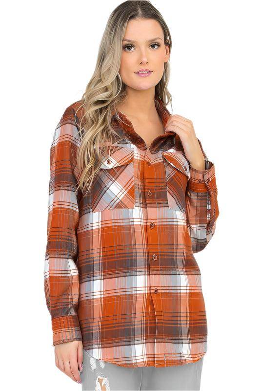 Oversized Checker Plaid Flannel Long Sleeves - VacationGrabs