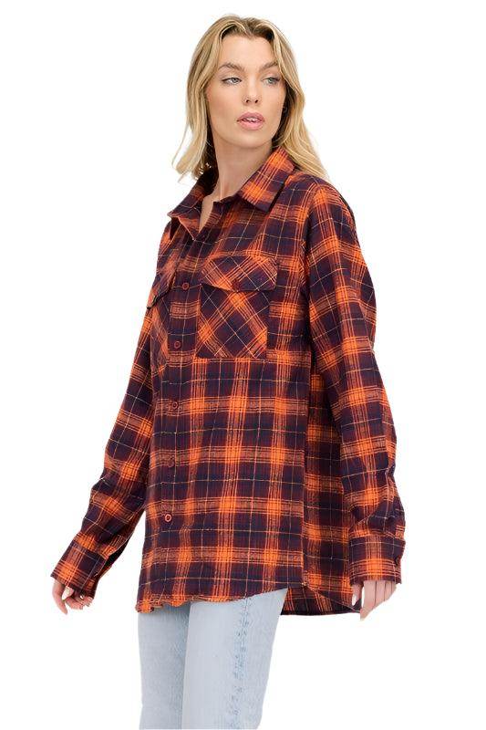 Oversized Checker Plaid Flannel Long Sleeves - VacationGrabs