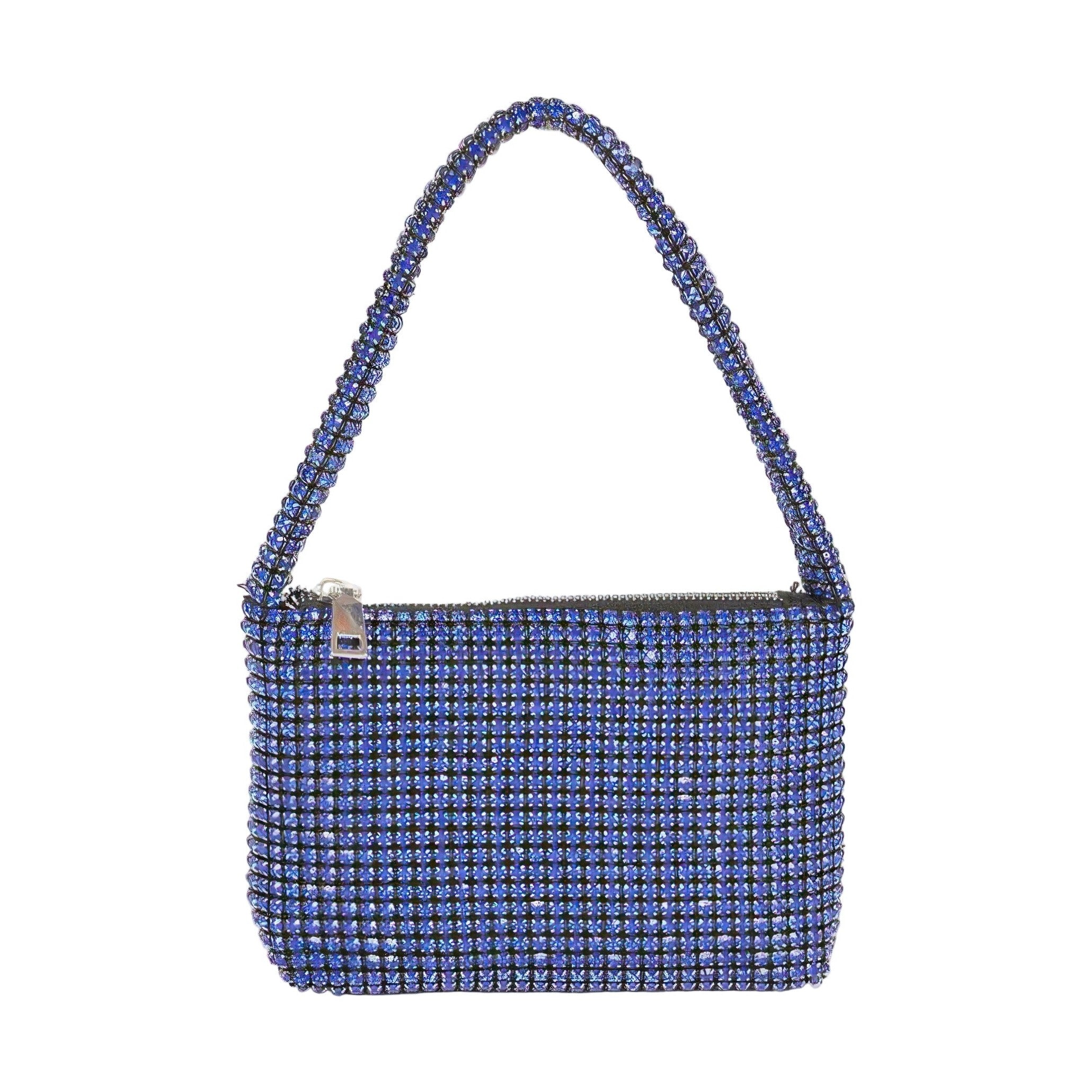 Oversized stone hobo bag in blue adorned with sparkling stones for a stylish accessory