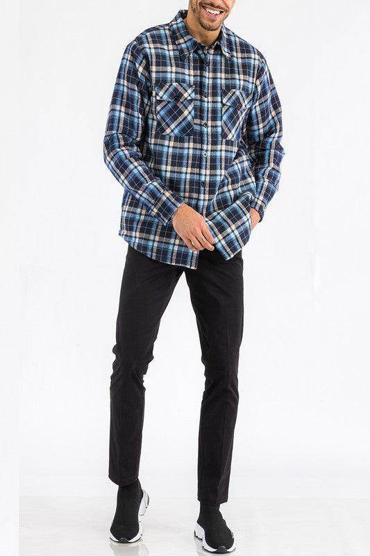 WEIV padded flannel for men in blue plaid design, perfect for stylish casual wear
