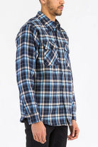 WEIV padded flannel for men in blue checkered design with button chest pockets