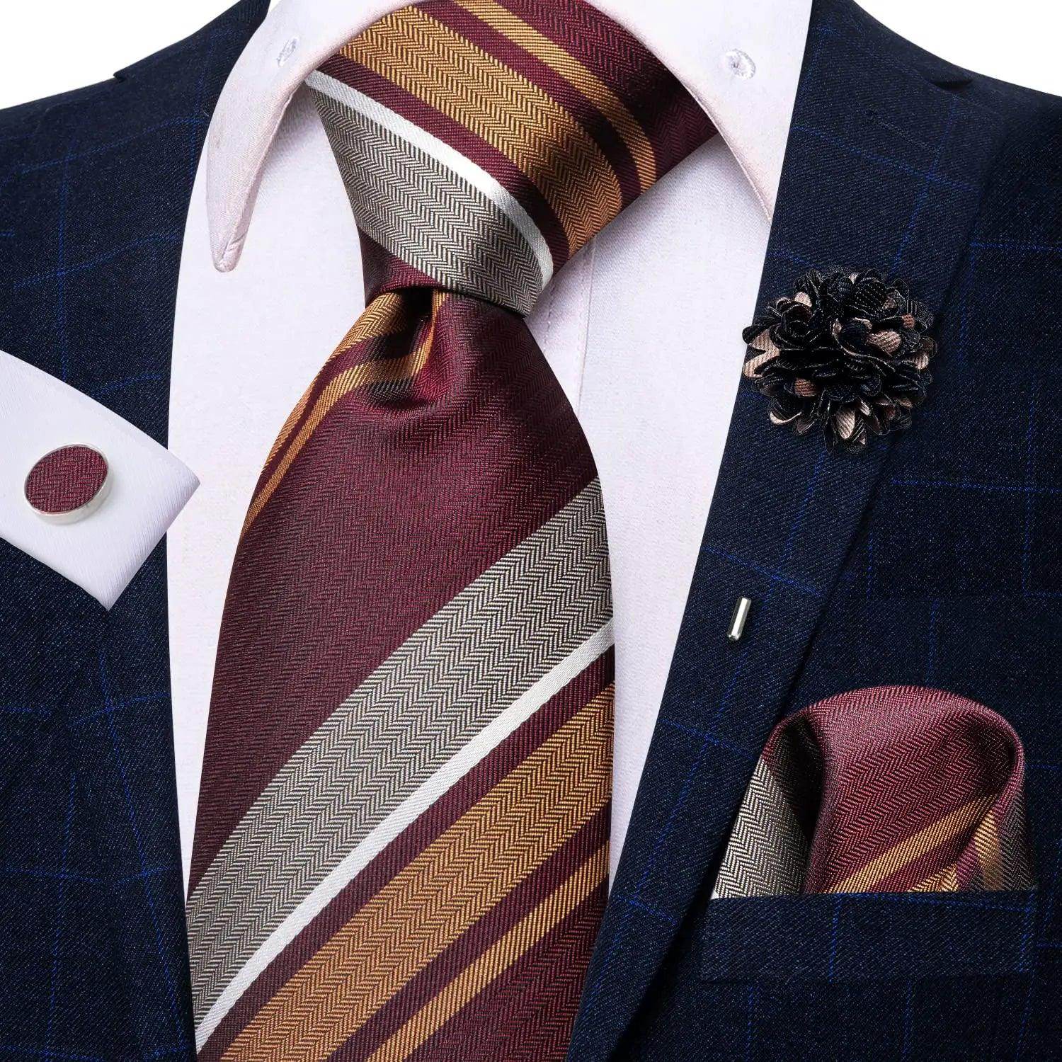 Paisley Neckties With Brooch Silk Elegent Wedding Tie For - VacationGrabs