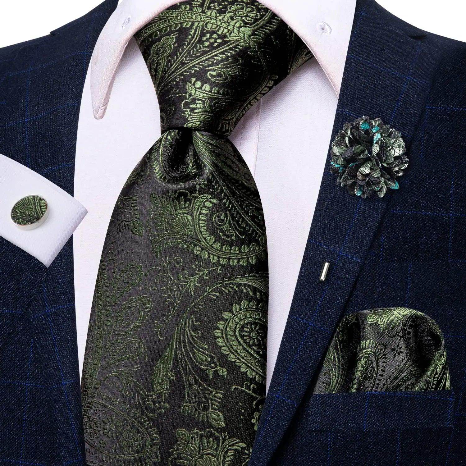 Men's Accessories - Ties Paisley Neckties With Brooch Silk Elegent Wedding Tie For Men Cufflinks 28 Colors