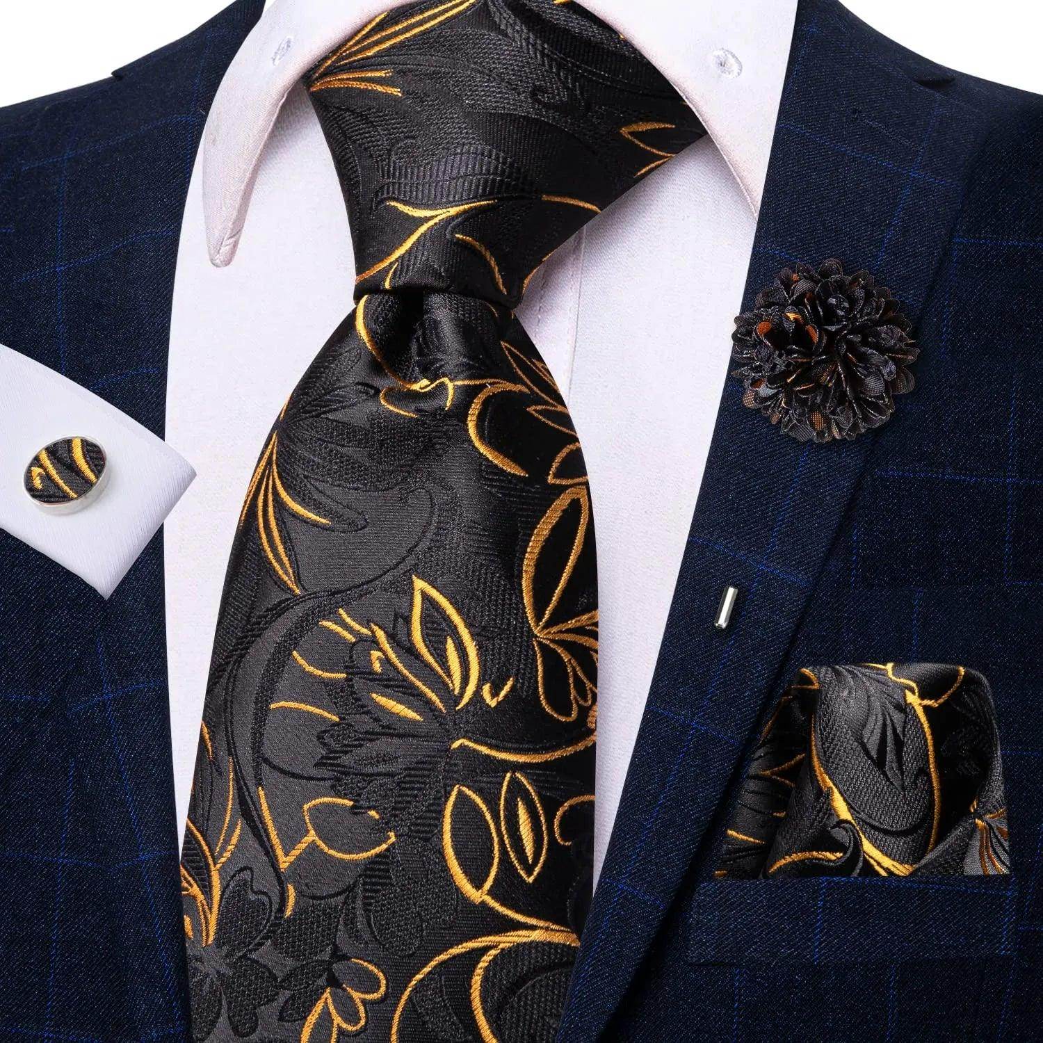 Paisley Neckties With Brooch Silk Elegent Wedding Tie For - VacationGrabs