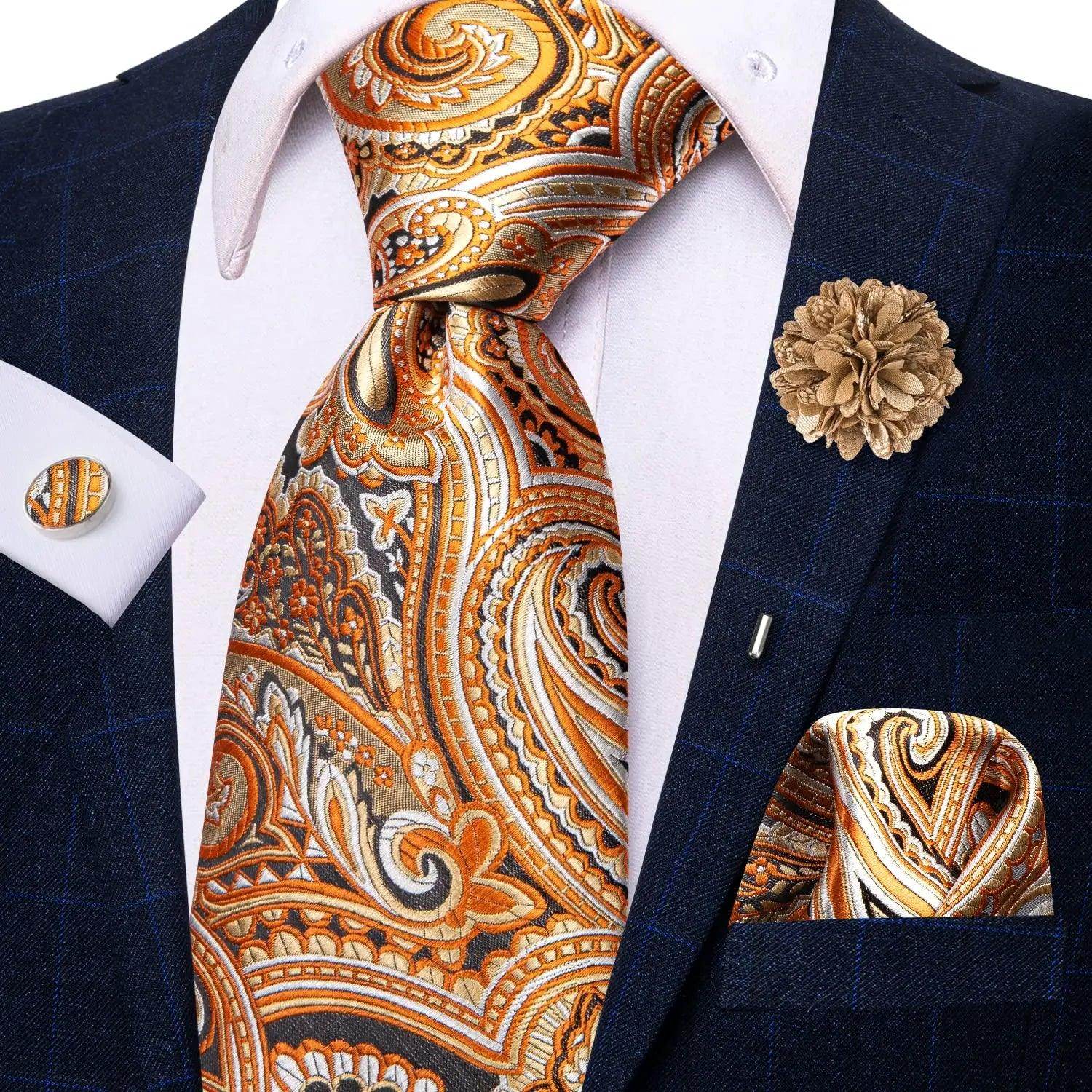Paisley Neckties With Brooch Silk Elegent Wedding Tie For - VacationGrabs
