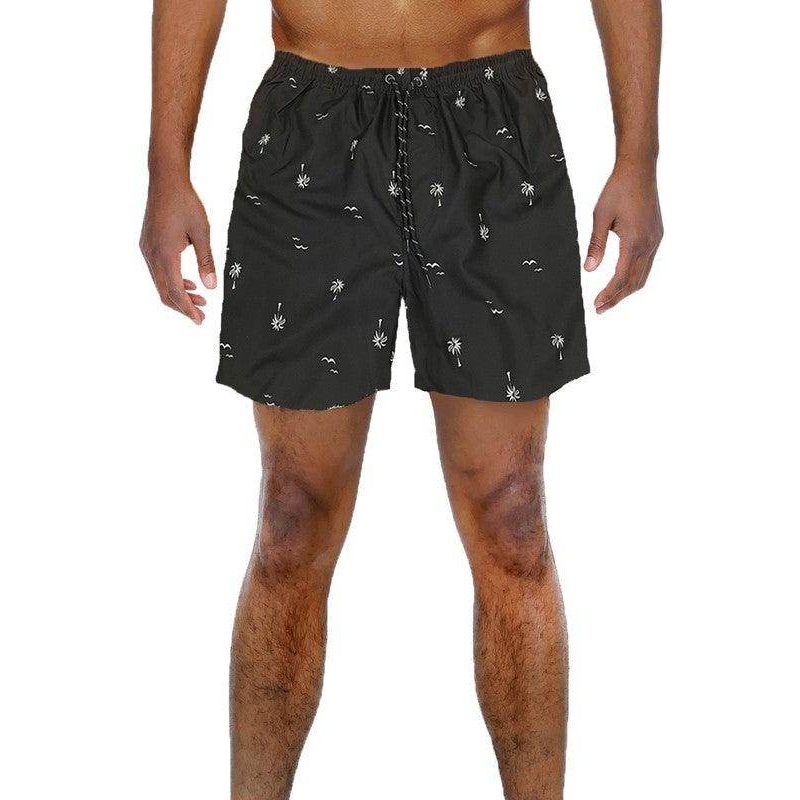 WEIV men's palm print beach shorts with adjustable waist for summer fun and swimming