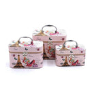 Paris themed cosmetic case set in three sizes with Eiffel Tower design and vibrant floral accents