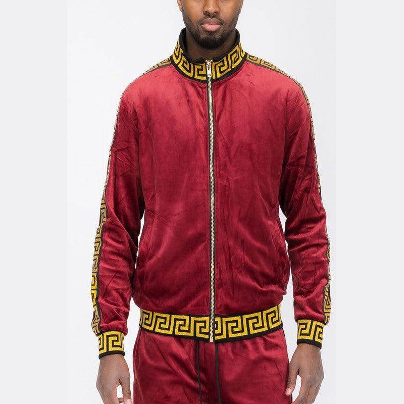 Pattern Trim Velour Track Jackets - VacationGrabs