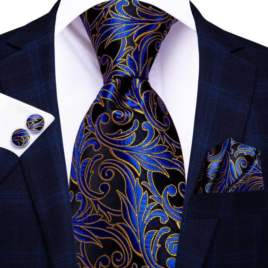 Men's Accessories - Ties Peacock Blue Silk Wedding Ties For Men Hanky Cufflinks Gift Mens