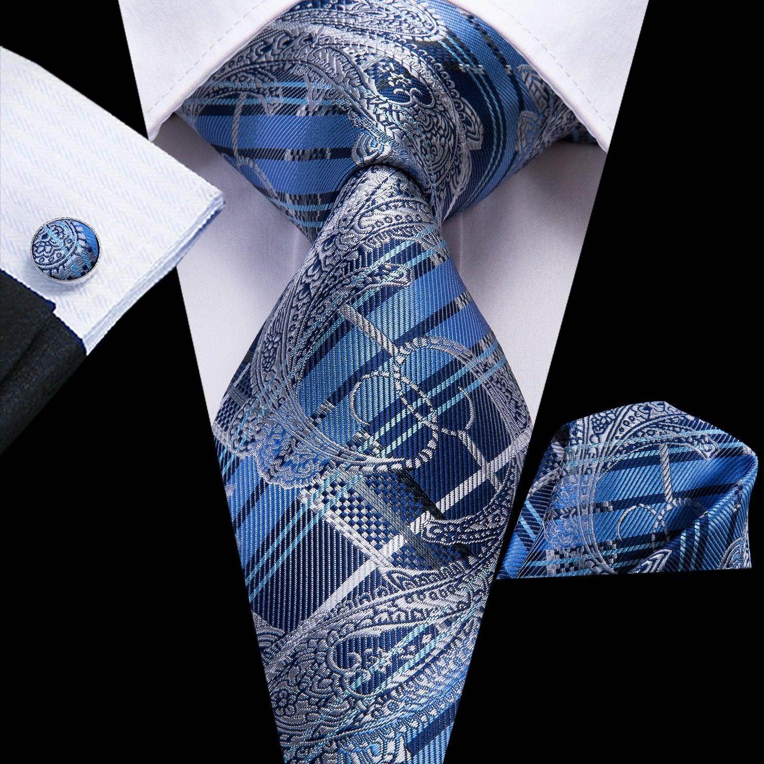 Men's Accessories - Ties Peacock Blue Silk Wedding Ties For Men Hanky Cufflinks Gift Mens