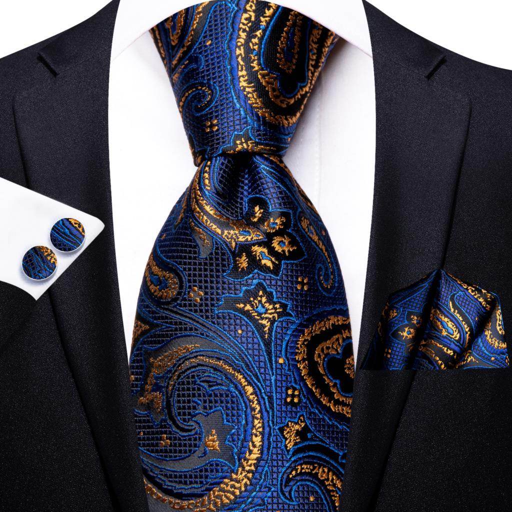 Men's Accessories - Ties Peacock Blue Silk Wedding Ties For Men Hanky Cufflinks Gift Mens