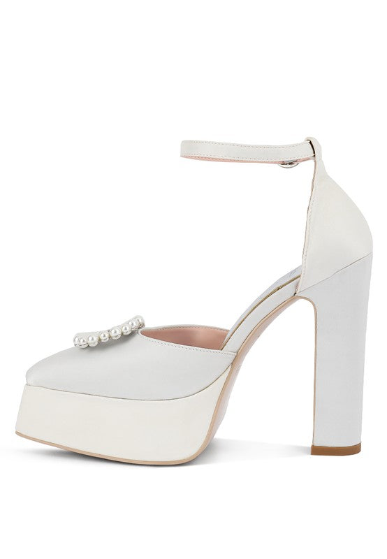 white pearl detail block heel sandals for women's stylish occasions