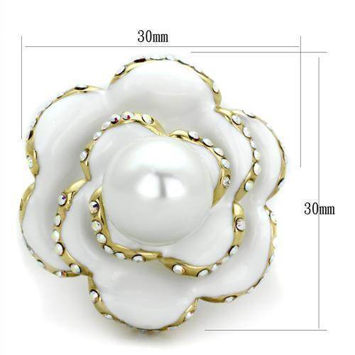 Elegant pearl flower statement ring for women with gold accents and sparkling details
