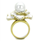 Stunning pearl flower statement ring for women featuring a large pearl and sparkling accents