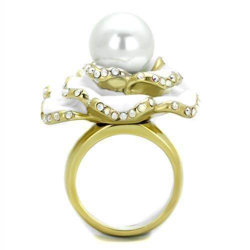Stunning pearl flower statement ring for women featuring a large pearl and sparkling accents