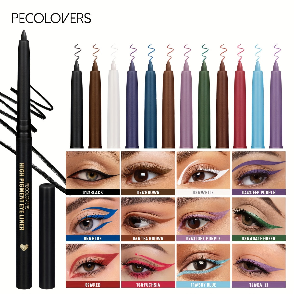 Waterproof eyeliner in various vibrant colors, perfect for bold eye makeup looks